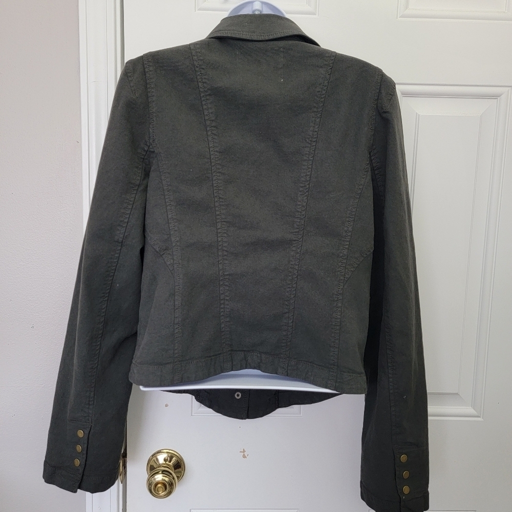 Anthropologie Structured Button Front Blazer Jacket Twill Dark Gray Size 12 - Picture 6 of 15